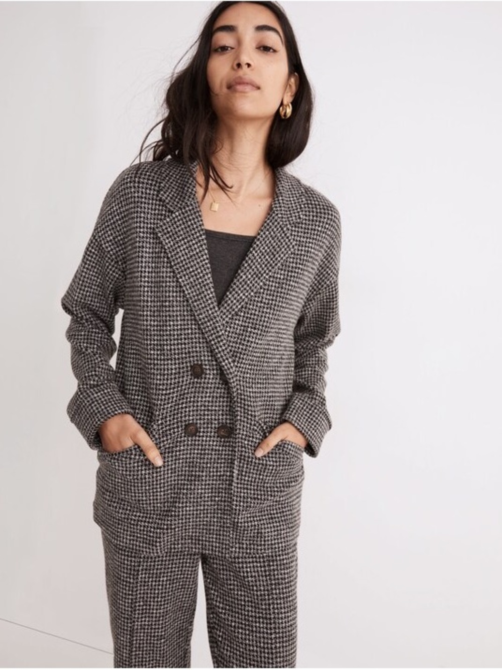 Madewell small Redford houndstooth blazer grey